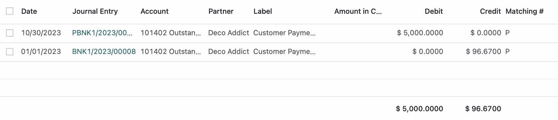 Odoo Accounting: Partial Matching Number