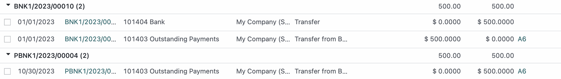 Odoo Accounting: Reconciled Bank Statement