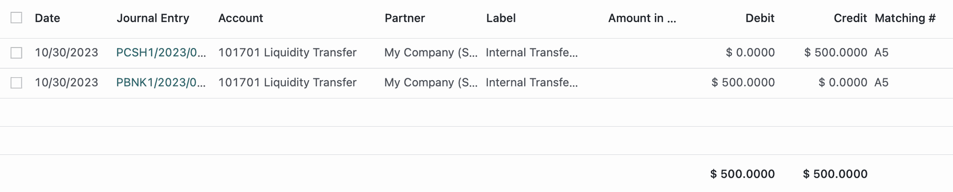 Odoo Accounting: Full Matching Number